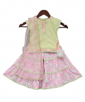 Pista Green Kurti With Pink Printed Sharara