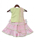 Pista Green Kurti With Pink Printed Sharara