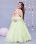 Sequins 3D Flower Choli With Green Organza Lehenga