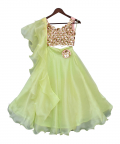 Sequins 3D Flower Choli With Green Organza Lehenga