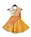 Off White Sequins Choli With Yellow Brocade Lehenga