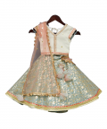 Off White Sequins Choli With Light Blue Brocade Lehenga