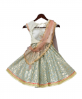 Off White Sequins Choli With Light Blue Brocade Lehenga