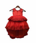 Red Embroidered High Low Gown
