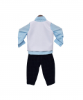 Powder Blue Shirt With Black Check Pant & White Horse Print Waist Coat