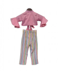 Peach Cotton Silk Top With Stripe Pants