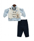 Blue Shirt with Pant And White Waist Coat Set
