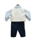Blue Shirt with Pant And White Waist Coat Set