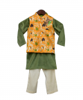 Yellow Brocade Jacket With Kurta Pant