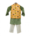 Yellow Brocade Jacket With Kurta Pant