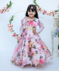 Pastel Peach Floral Print Anarkali