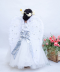 White Sequence Flowers And Net Gown
