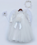 White Sequence Flowers And Net Gown