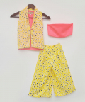 Pink Knotted Top With Printed Jacket And Pant