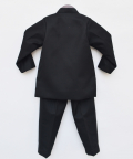 Black Bandgala With Mirror Embroidery Buttons