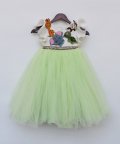 Off White And Green Net Gown With Animals Motifs