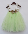 Off White And Green Net Gown With Animals Motifs
