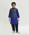 Blue And Black Embroidery Achkan With Black Pant Set