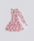 Peach Pleated Georgette Print Dress