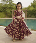 Wine Embroidery Velvet Lehenga Choli And Dupatta