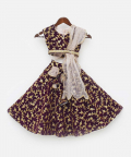 Wine Embroidery Velvet Lehenga Choli And Dupatta