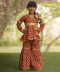 Red Printed Kurti Sharara
