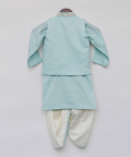Off White Thread Embroidery Jacket And Blue Kurta Dhoti