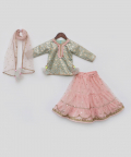 Blue Chanderi Kurti And Peach Net Sharara