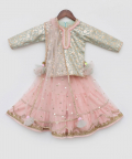 Blue Chanderi Kurti And Peach Net Sharara