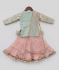 Blue Chanderi Kurti And Peach Net Sharara