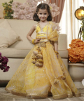 Yellow Printed Organza Lehenga Choli And Dupatta