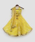 Yellow Printed Organza Lehenga Choli And Dupatta