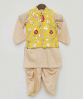 Yellow Gotta Embroidery Jacket With Kurta And Dhoti