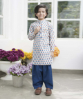 Orange Flower Boti Print Kurta And Salwar