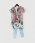 Blue Floral Print Kurti And Pant