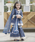 Blue Cotton Print Kurti Sharara And Blue Net Dupatta