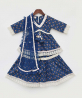 Blue Cotton Print Kurti Sharara And Blue Net Dupatta