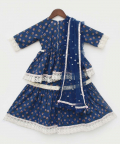 Blue Cotton Print Kurti Sharara And Blue Net Dupatta
