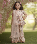 Peach Cotton Print Kurti Sharara And Peach Net Dupatta