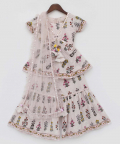 Peach Cotton Print Kurti Sharara And Peach Net Dupatta
