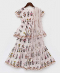 Peach Cotton Print Kurti Sharara And Peach Net Dupatta