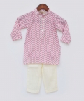 Pink Zig Zag Kurta and Off White Pant