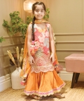 Pink Georgette Print Kurti And Orange Ghagraa With Dupatta