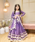 Purple Bandhej Scalup Lehenga Choli and Dupatta