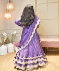 Purple Bandhej Scalup Lehenga Choli and Dupatta