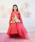 Coral Pink Net Gown with Shrug