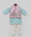 Kurta with Pink Embroidery Nehru Jacket Set