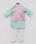 Kurta with Pink Embroidery Nehru Jacket Set
