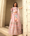Pink Sequence Embroidery Crop Top Skirt 