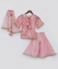 Peach Sequence Embroidery Kurti Sharara